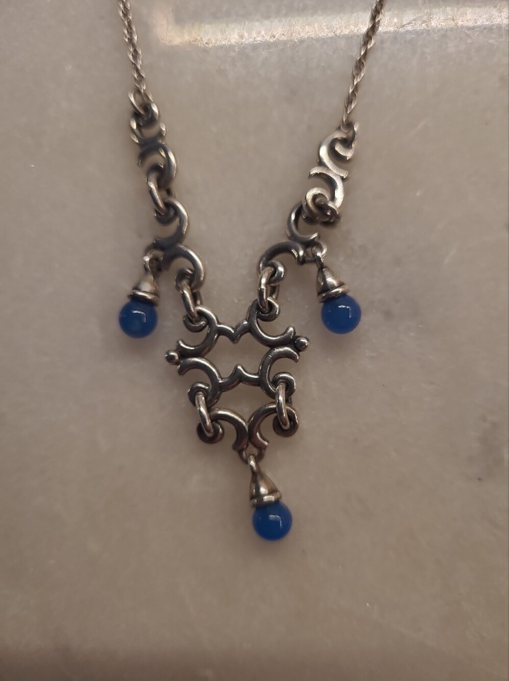 James Avery Reired Madrid Scroll Silver Necklace With Blue Chalcedony Beads